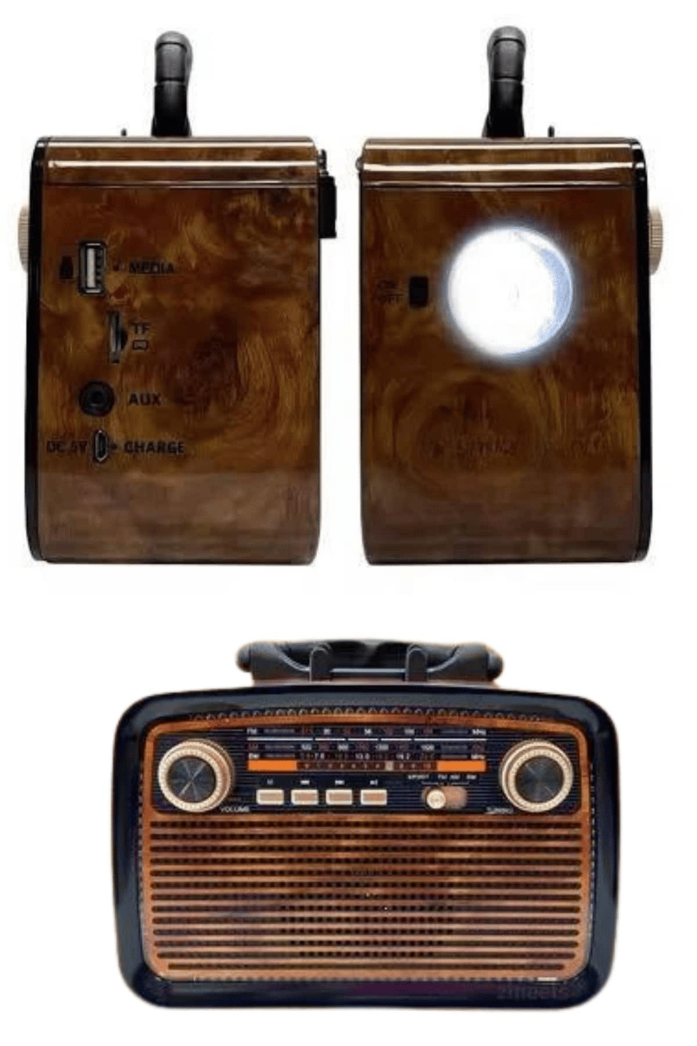 Nostalji Radyo Bluetooth Hoparlör USB-SD Kart Giriş Led Fener Işıklı Bataryalı Pilli