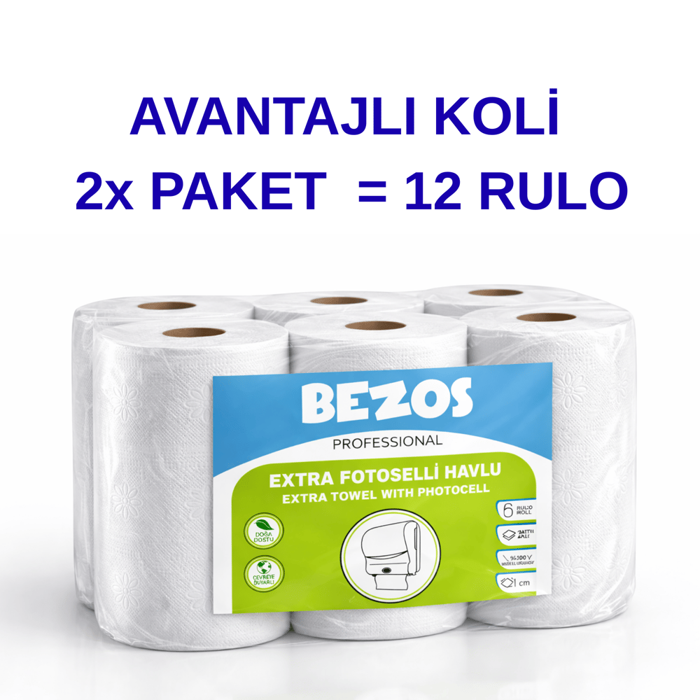 Professional Fotoselli Havlu 12 Rulo – 2 Katlı %100 Selüloz 21 cm Endüstriyel Kağıt Havlu 2X6 Rulo