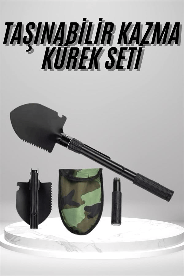 Pusulalı Katlanabilen Portatif Çantalı Mini Kazma Kürek Seti