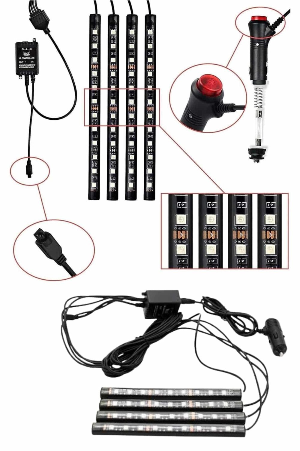 RGB Araç İçi Şerit LED Seti Müzik Kontrollü Ambiyans Aydınlatma