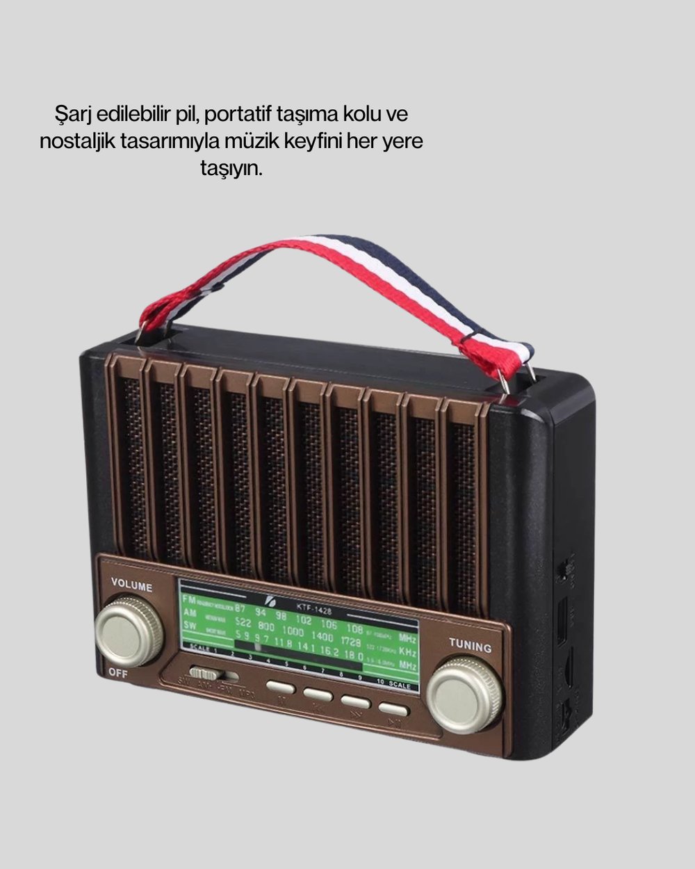 Solar Şarjlı Taşınabilir Radyo Bluetooth Hoparlör USB SD Destekli