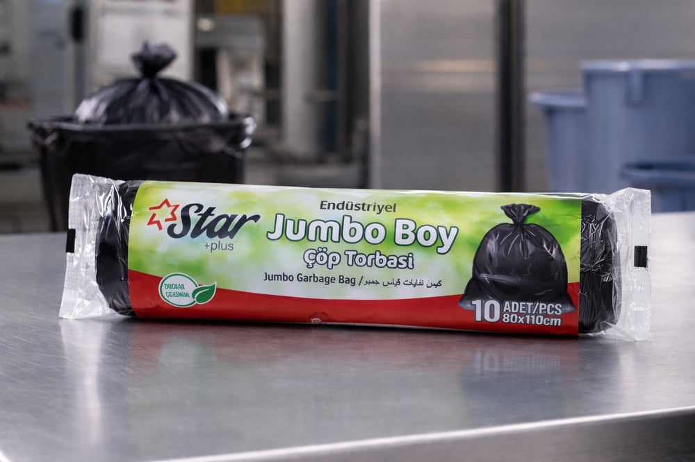 Star Plus Endüstriyel Jumbo Boy Atık Torbası 80x110 cm 10 Adet Dayanıklı Sanayi Tipi Atık Poşeti