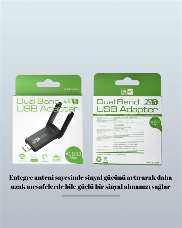 Tak-Çalıştır Özellikli Çift Bant WiFi Adaptör – 1200 Mbps