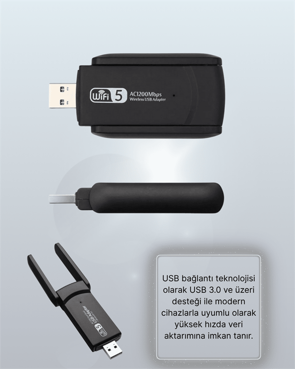 Tak-Çalıştır Özellikli Çift Bant WiFi Adaptör – 1200 Mbps