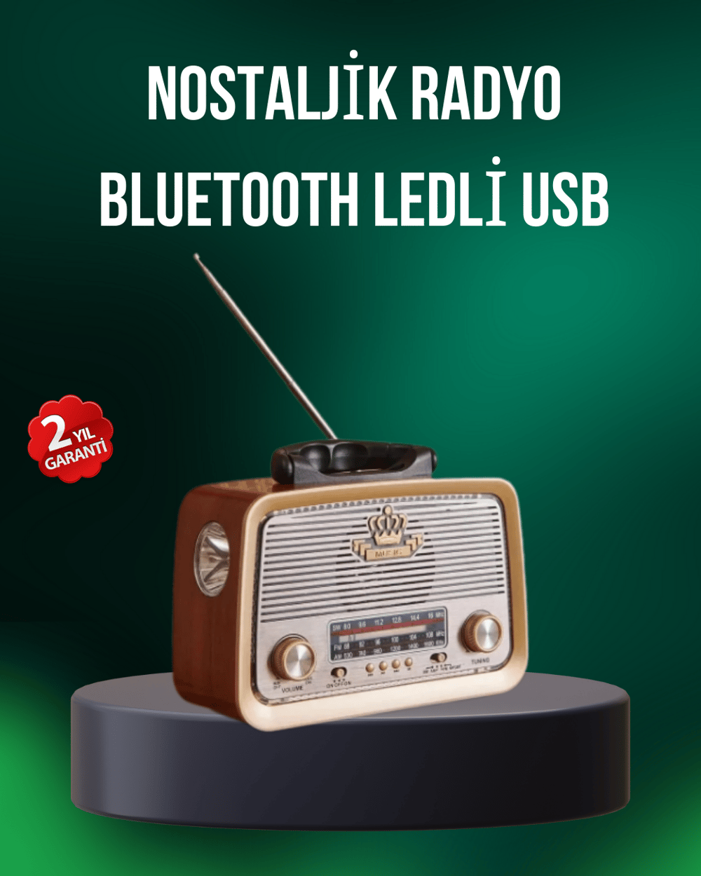 Taşınabilir Nostalji Radyo Bluetooth USB AUX Girişli