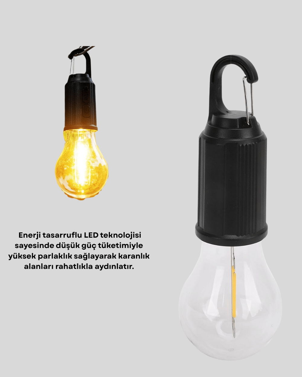 Taşınabilir Şarjlı LED Kamp Lambası – Type-C Girişli ve Kancalı Tasarım