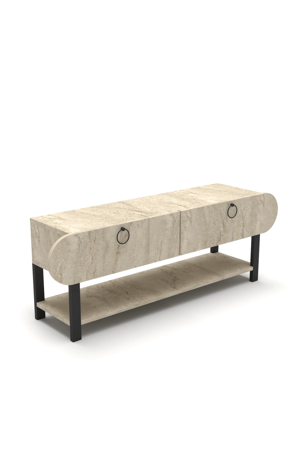 Tv Sehpası Tv Ünitesi Kapaklı Raflı Setro Traverten