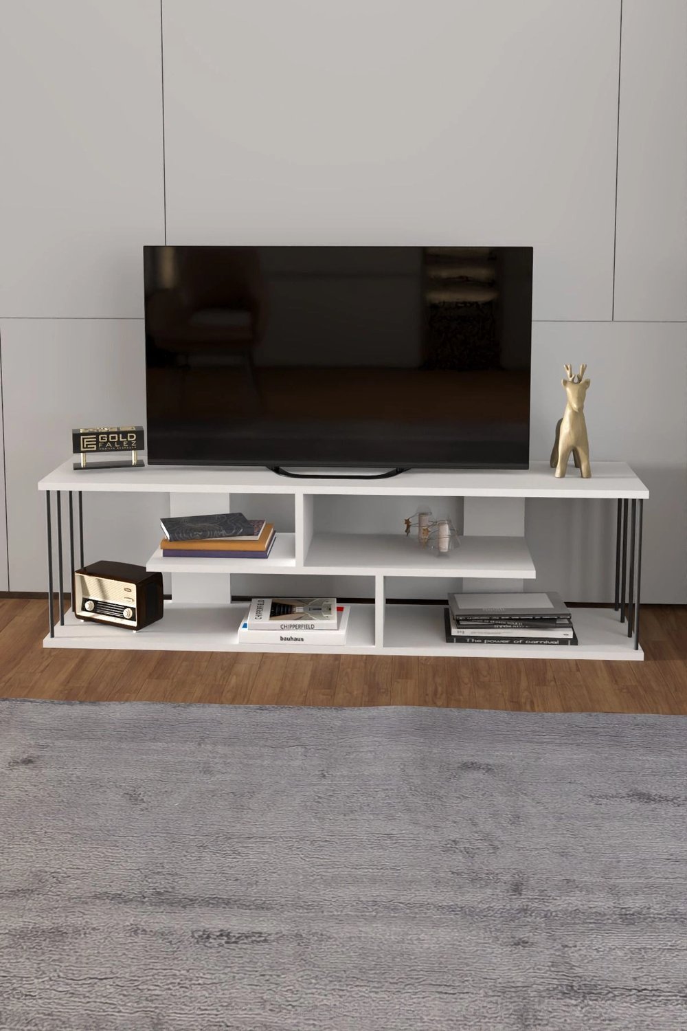 Tv Sehpası Tv Ünitesi Raflı 140 Cm Gzd Beyaz