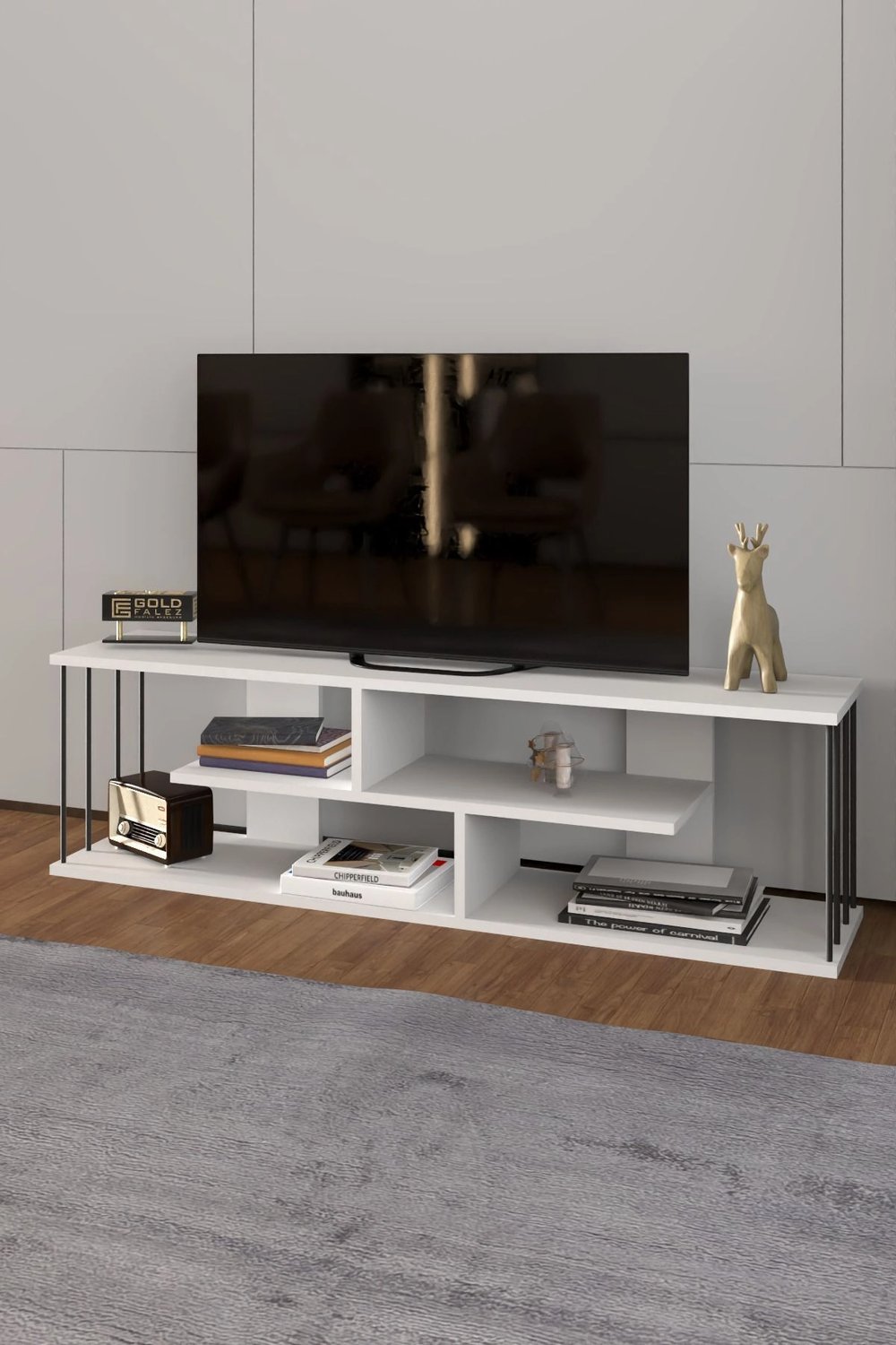 Tv Sehpası Tv Ünitesi Raflı 140 Cm Gzd Beyaz