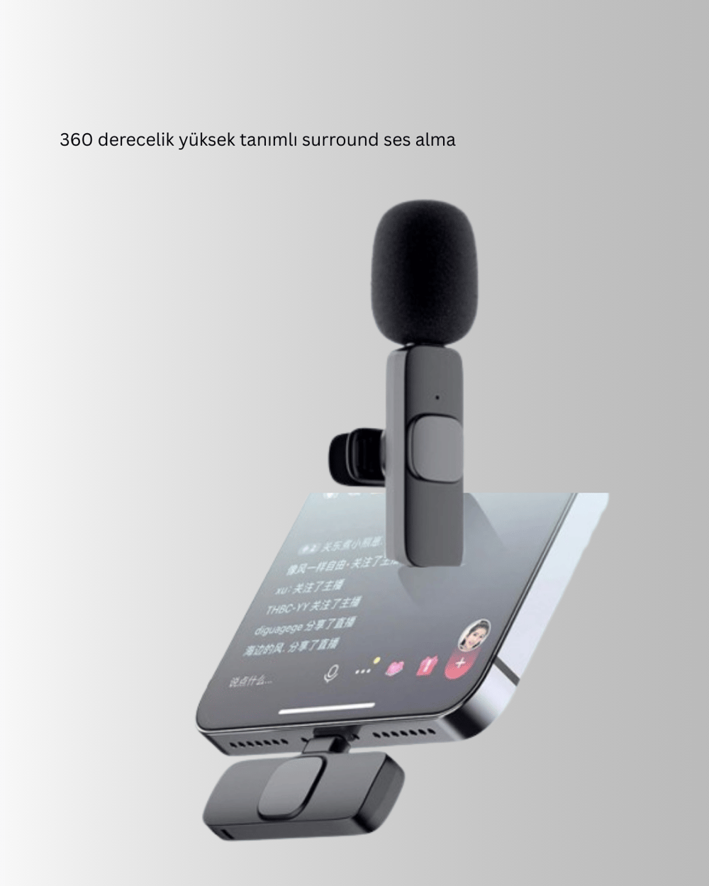 iPhone İçin Çift Mikrofonlu Telsiz Yaka Mikrofonu 360 Derece HD Ses