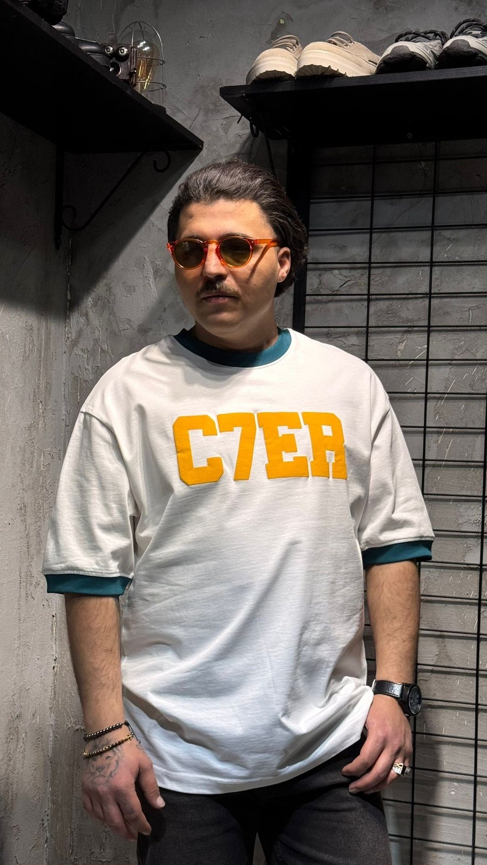 C7ER Baskılı Beyaz Oversize T-shirt