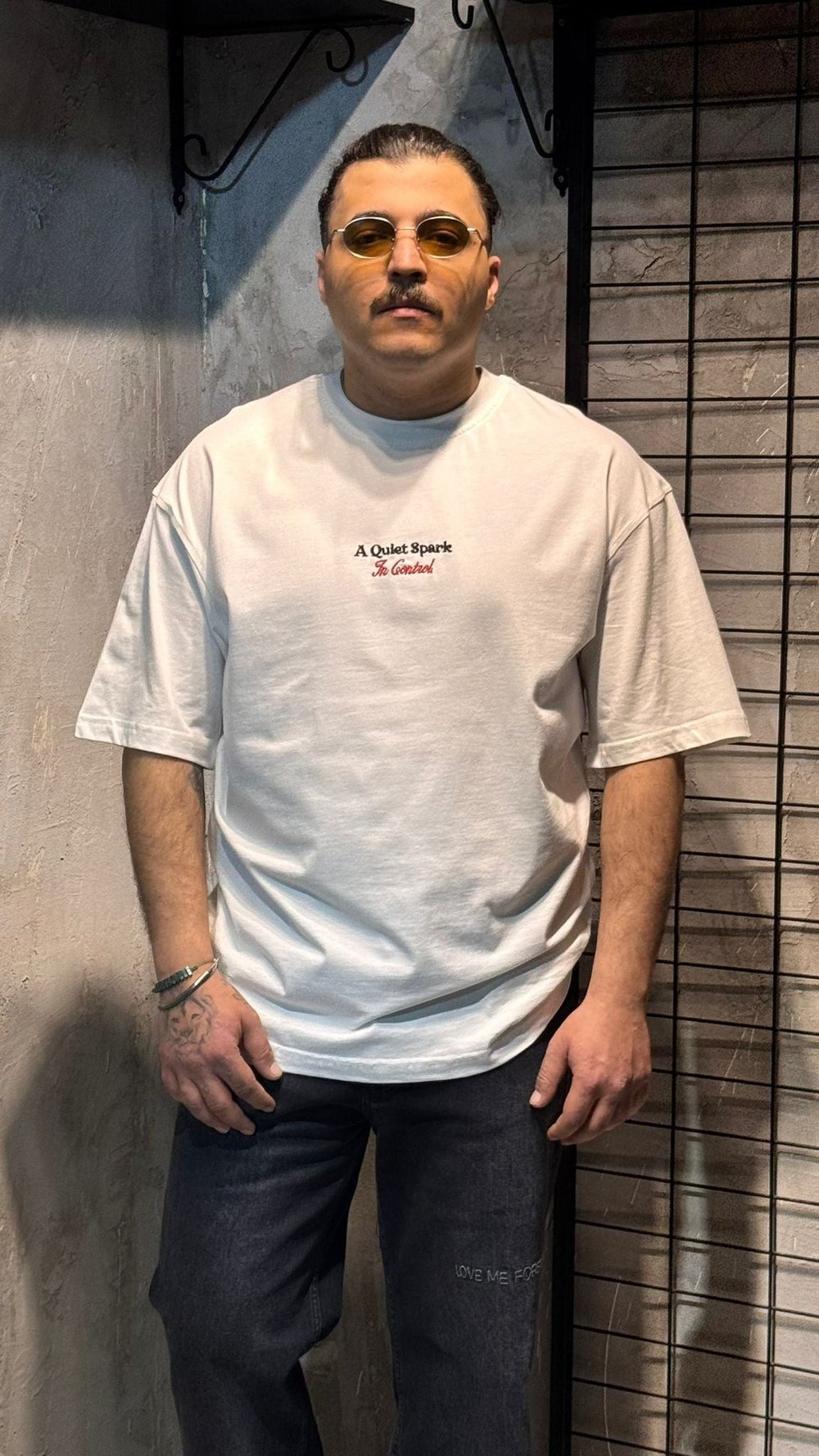 Kibrit Kutusu Baskılı Beyaz Oversize T-shirt