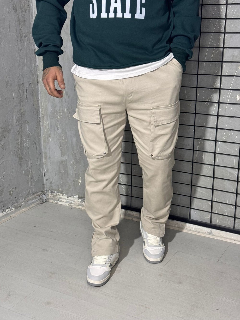 Krem Rengi Cepli Pantalon