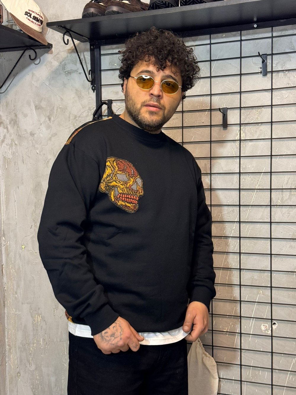 Kuru Kafa Desenli Oversize Siyah Sweatshirt
