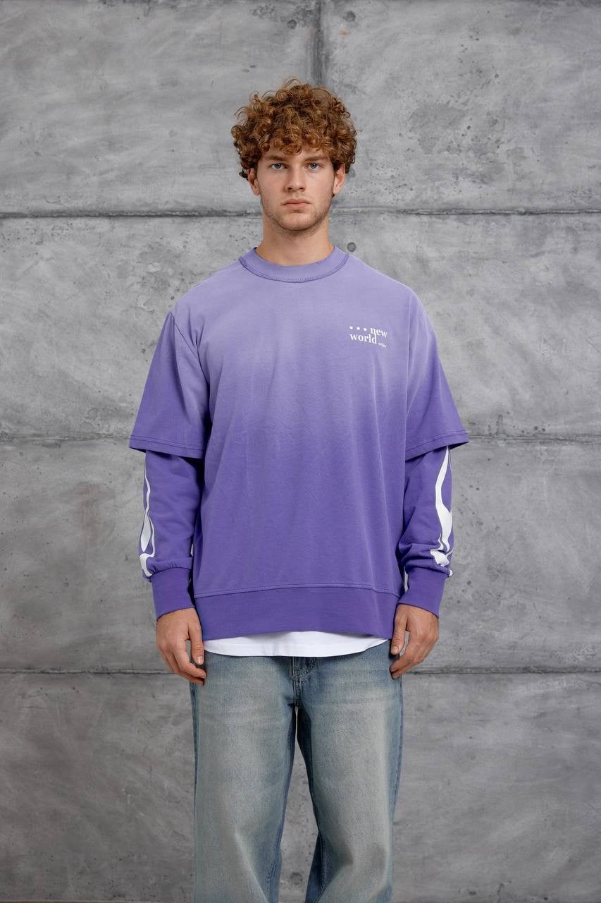 MOR KOLU ALEV BASKILI OVERSIZE SWEATSHIRT