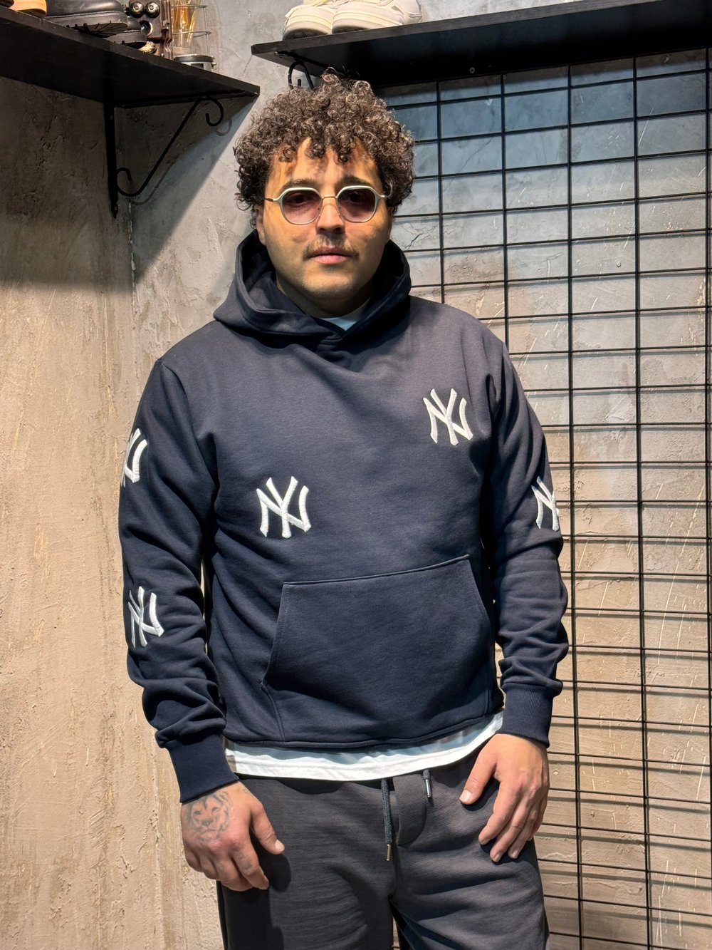 New York Nakış Lacivert Hoodie