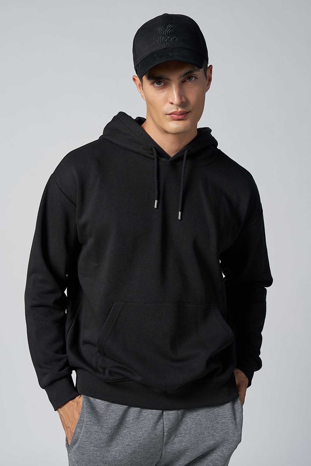 3 Iplik Erkek Regular Fit Kapüşonlu Içi Yumuşak Tüylü Pamuklu Sweatshirt-Black
