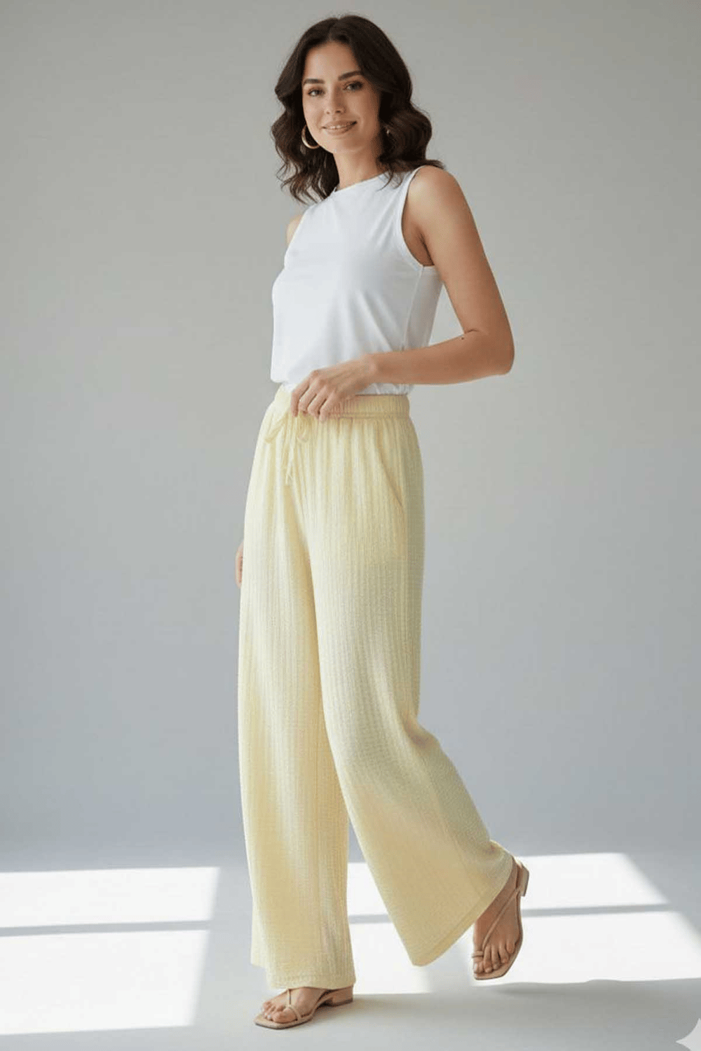 Kadın Bürümcük Yazlık Pantolon-Sarı