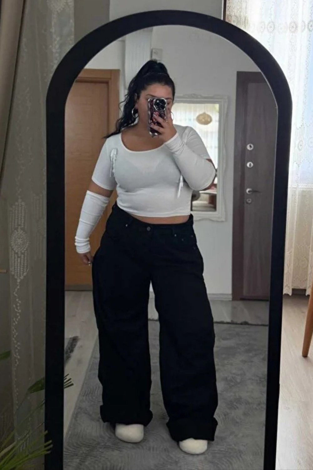 Kadın Büyük Beden Baggy Jean Pantolon- Siyah