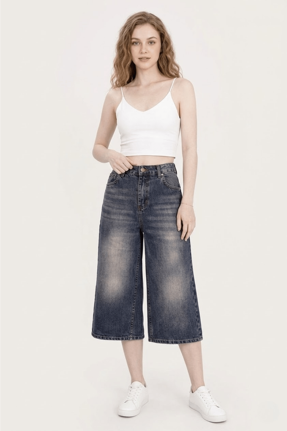 Kadın Denim Bermuda Şort- Koyu Gri