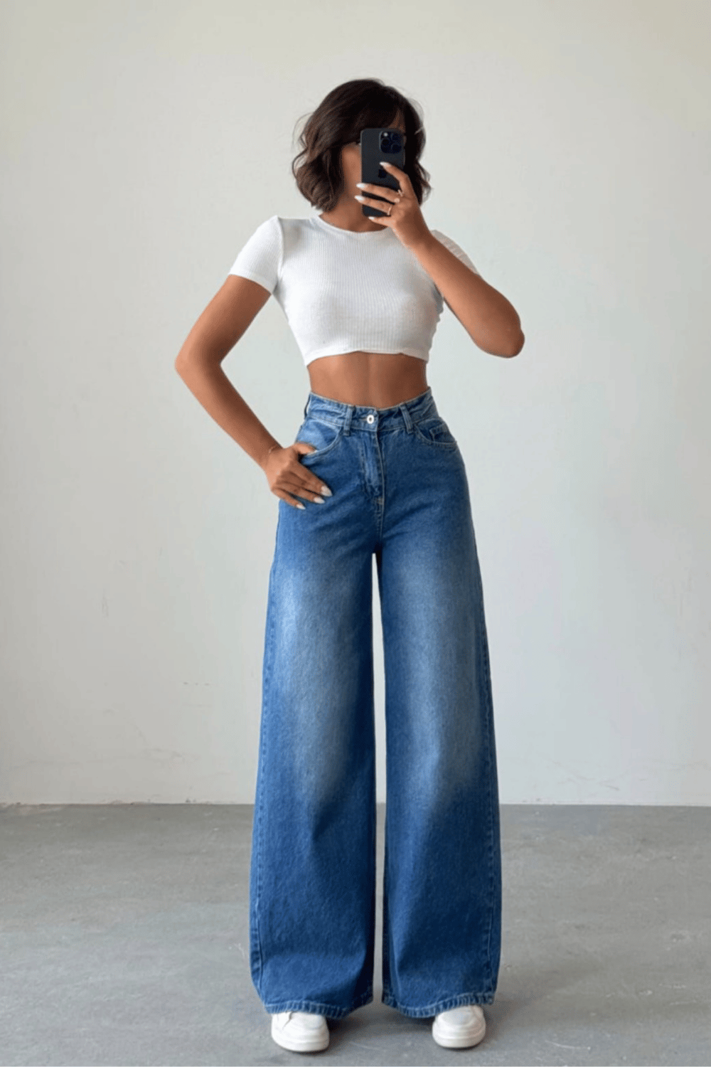 Kadın Ekstra Baggy Jean Pantolon- Kot Mavi