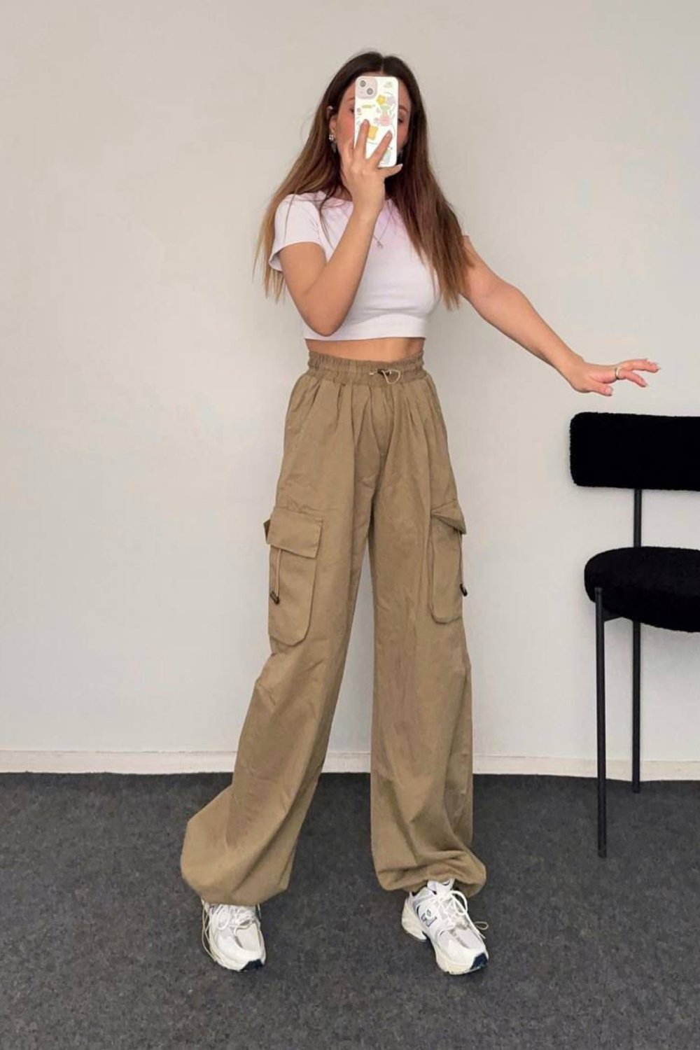 Kadın Ekstra Baggy Keten Pantolon- Bej