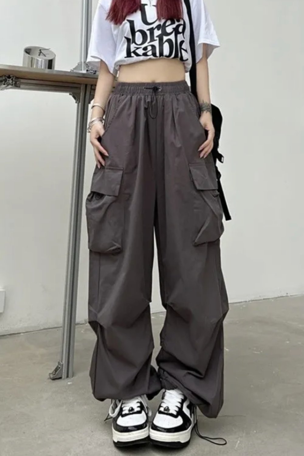Kadın Ekstra Baggy Keten Pantolon- Füme
