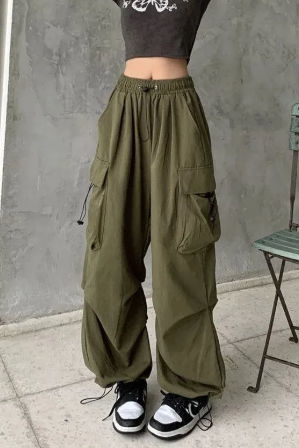 Kadın Ekstra Baggy Keten Pantolon- Haki
