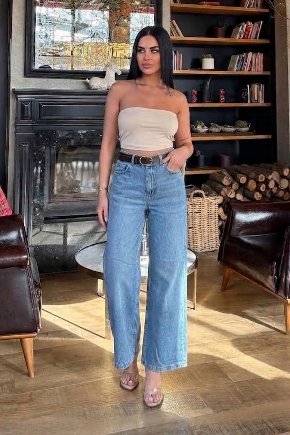 Kadın Kemer Dahil Straight Tansel Kot Pantolon- Kot Mavi