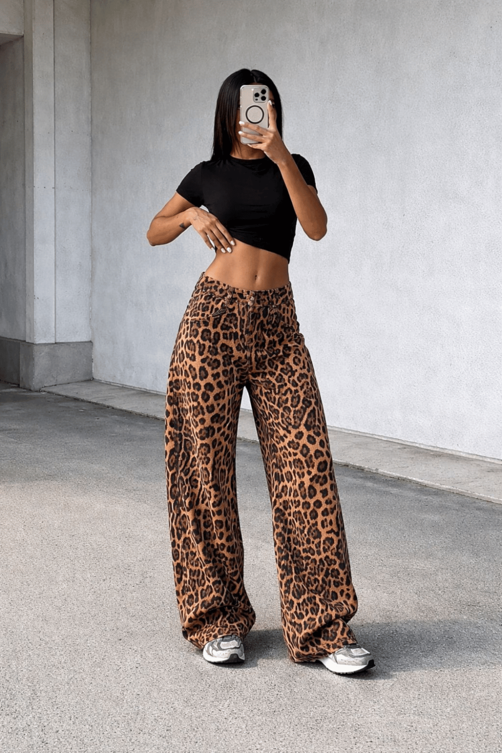 Kadın Palazzo Jean Pantolon- Leopar