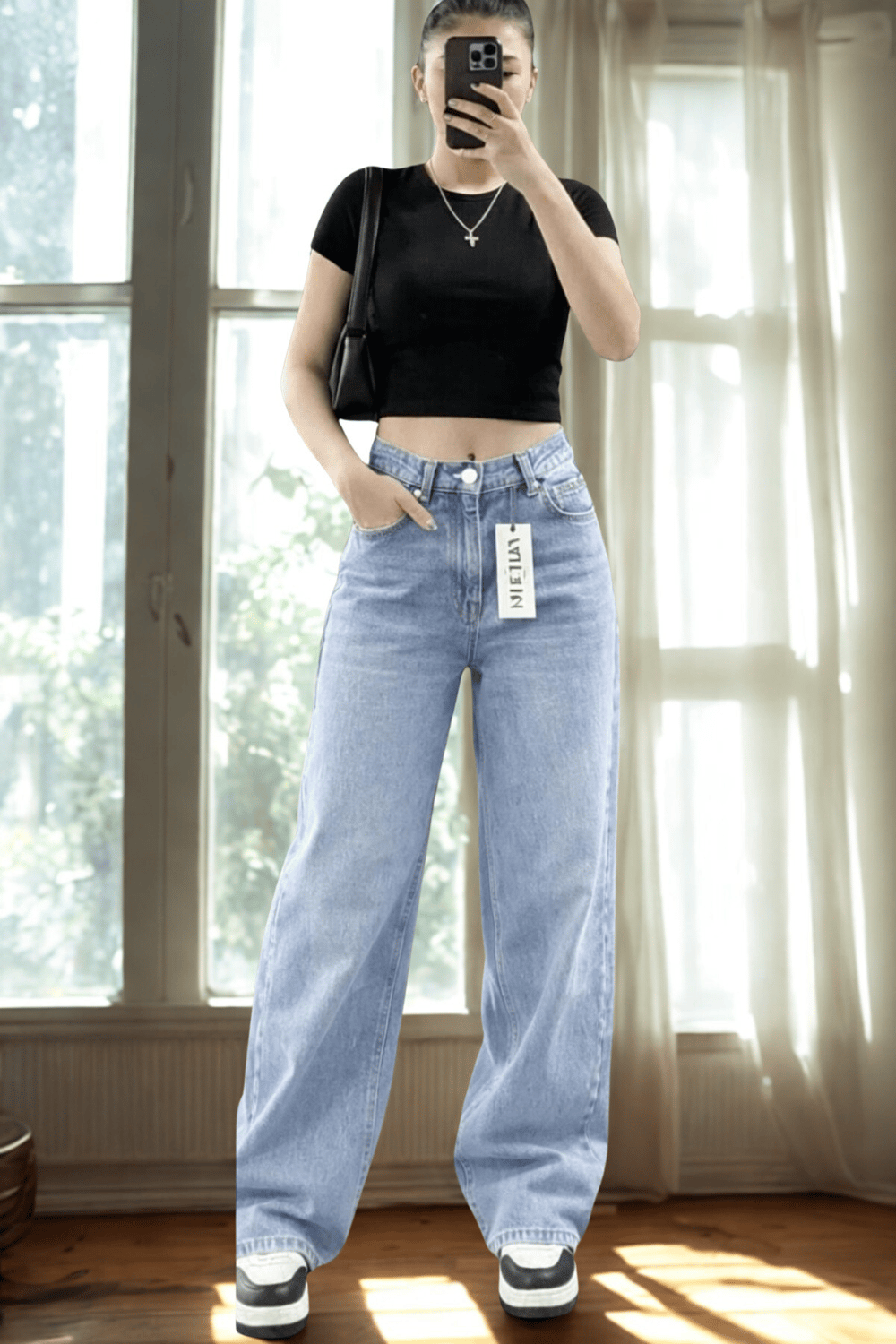 Kadın Retro Jean Pantolon- Açık Mavi