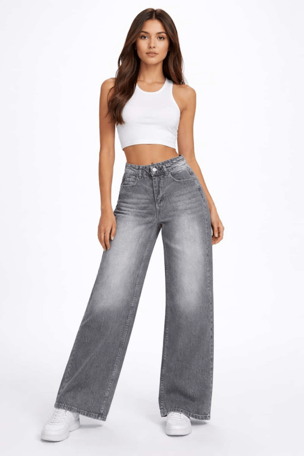 Kadın Retro Jean Pantolon- Füme