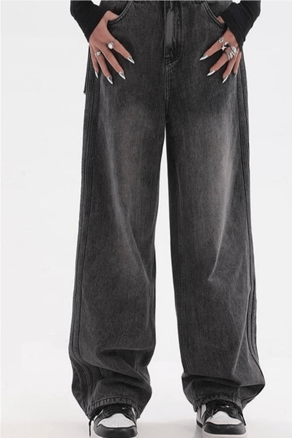 Kadın Retro Jean Pantolon- Siyah