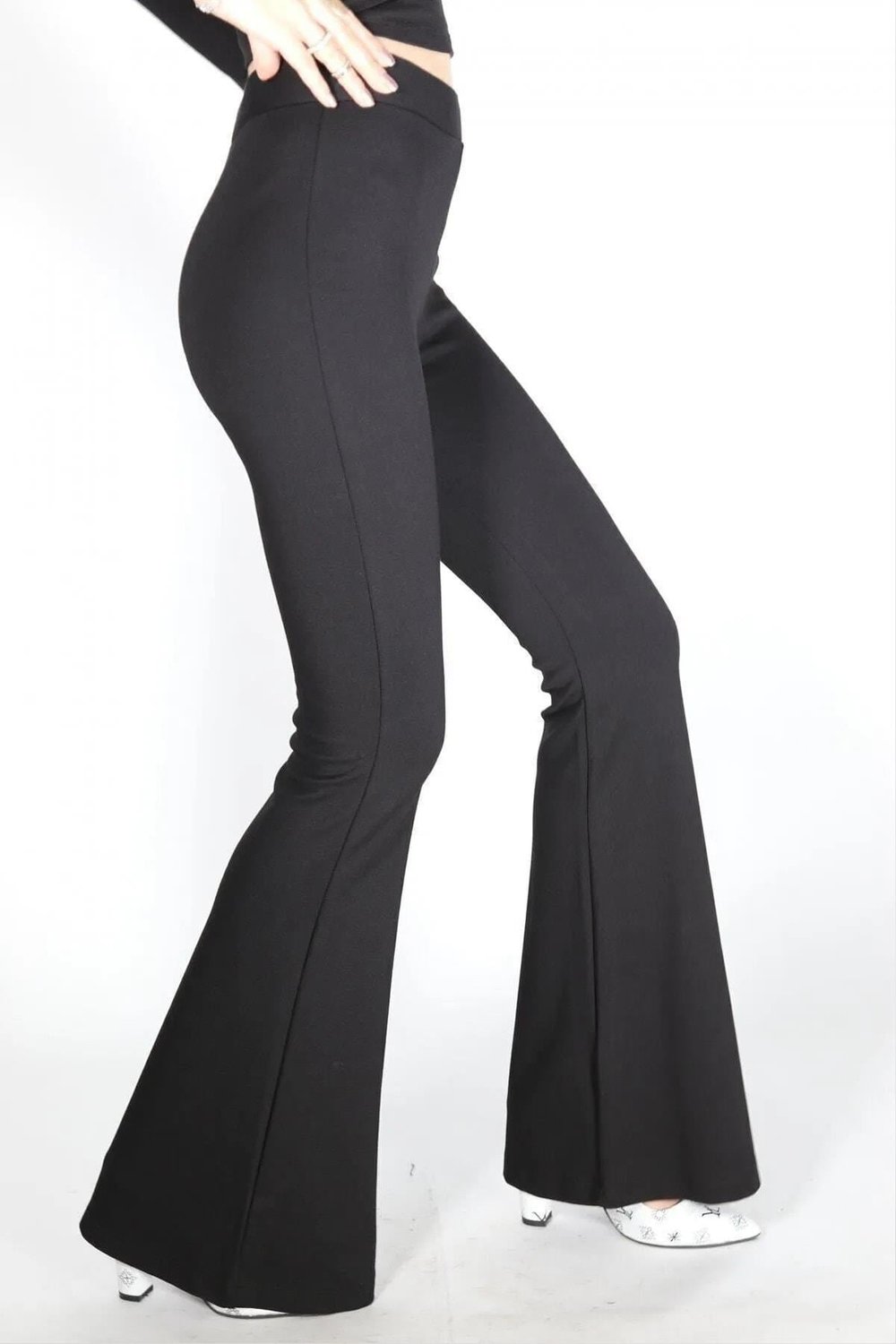 Kadın Siyah Ispanyol Paça Çelik Örme Toparlayıcı Pantalon