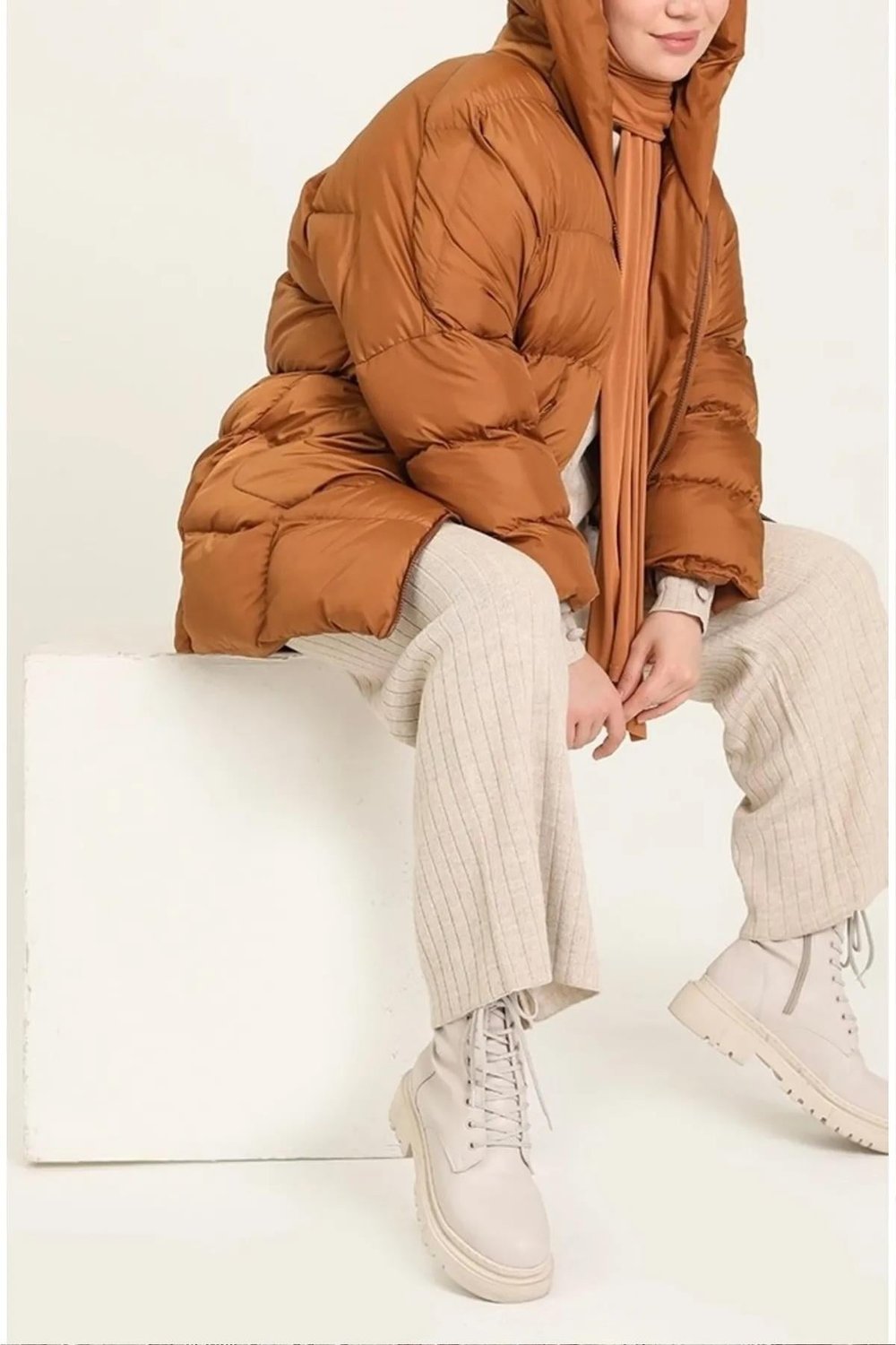 Oversize Şişme Mont Uzun Kalın su geçirmez Standart Beden Uyumlu bedenler 38-40-42-44)