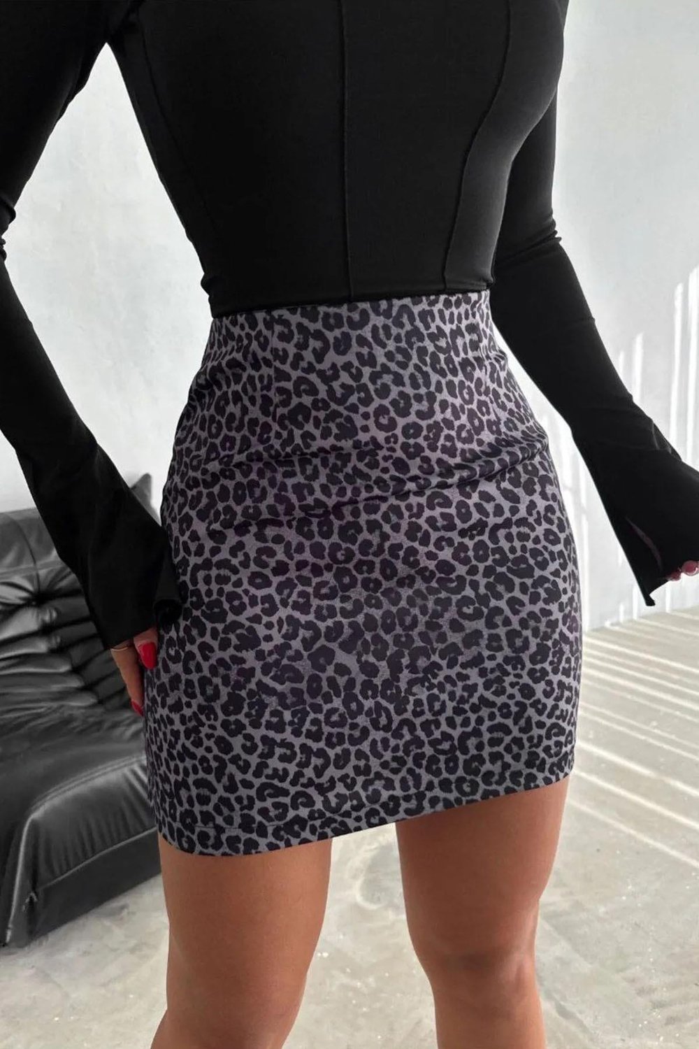 Sezon Trendi Leopar Desen  Saten  Kadın Mini Etek