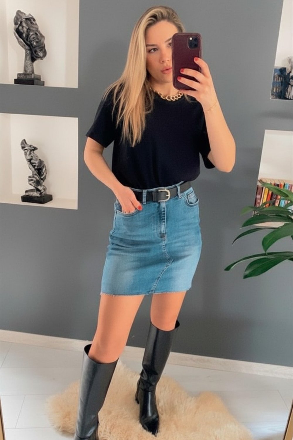 Asimetrik Jean Mini Etek