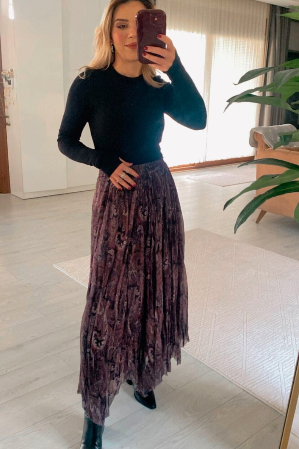 QU Style Şal Desenli Bohem Etek