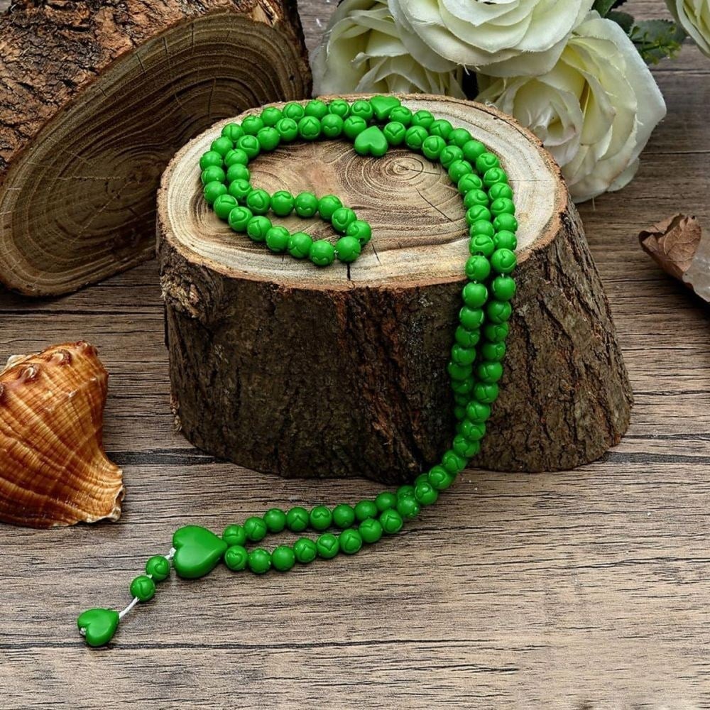 10 Adet Kokulu Tesbih Kalp İşlemeli Yeşil - Kutusuz