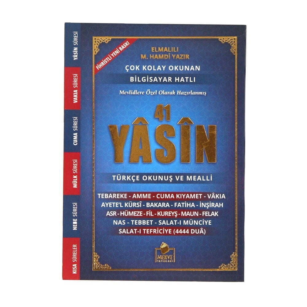 10 Adet Yasin-i Şerif Sesli İri Büyük Yazılı Türkçe Okunuşlu Ve Mealli Karton Kapak Lacivert (Cep Boy 12x16 cm 128 Sayfa)