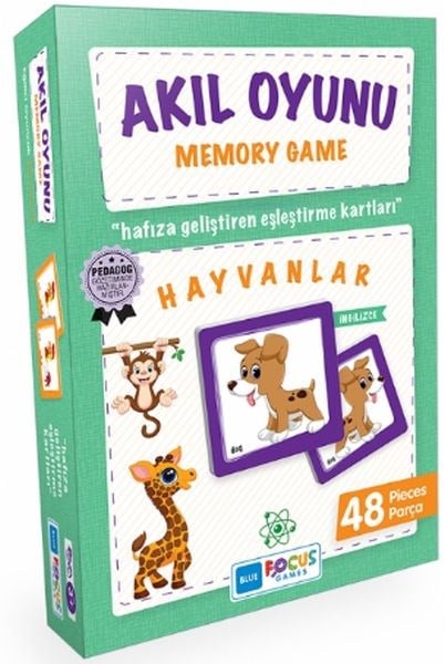 Blue Focus Memory Game Hayvanlar - Akıl Oyunu 48 Parça