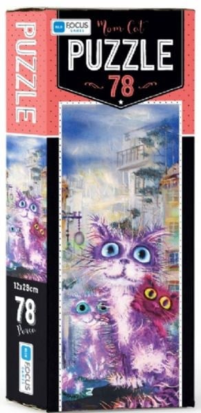 Blue Focus Mom Cat - Puzzle 78 Parça
