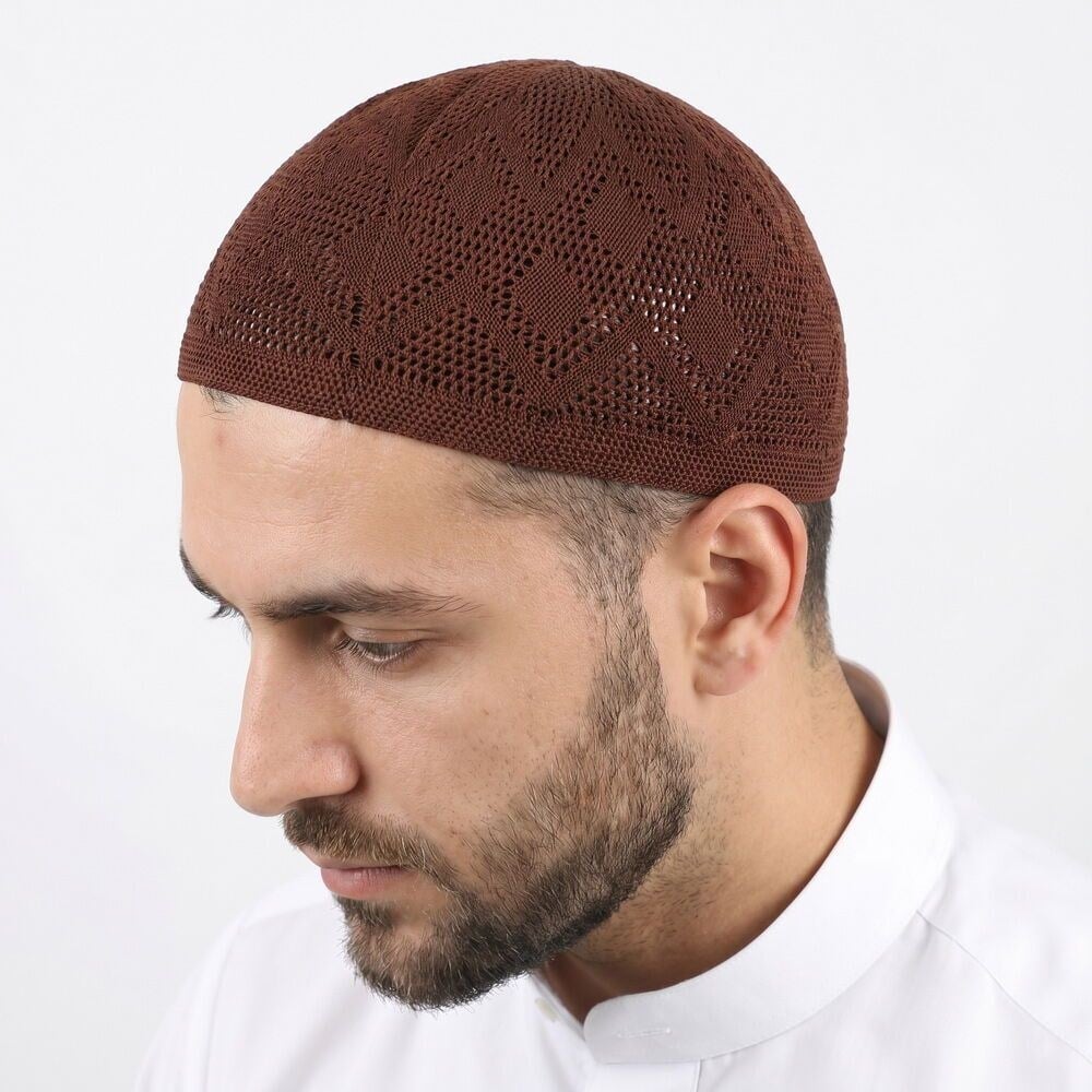 Çift Zümrüt Lüks Takke El Örgüsü - Kahverengi