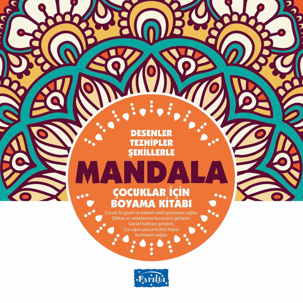 Desenler Tezhipler Şekillerle Mandala - Turuncu Kitap - Çocuklar İçin Boyama Kitabı