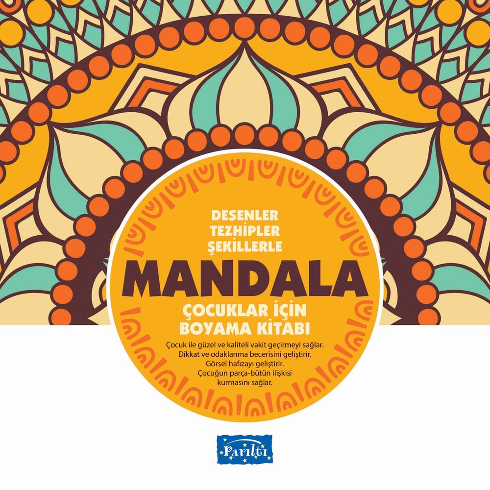 Desenler Tezhipler Şekillerle Mandala - Sarı Kitap - Çocuklar İçin Boyama Kitabı