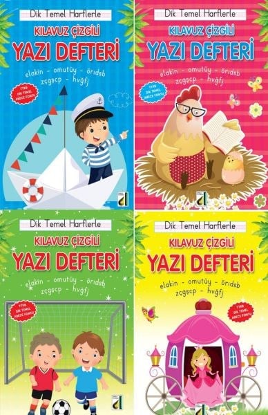 Dik Temel Harflerle Kılavuz Çizgili Yazı Defteri (Büyük Boy)