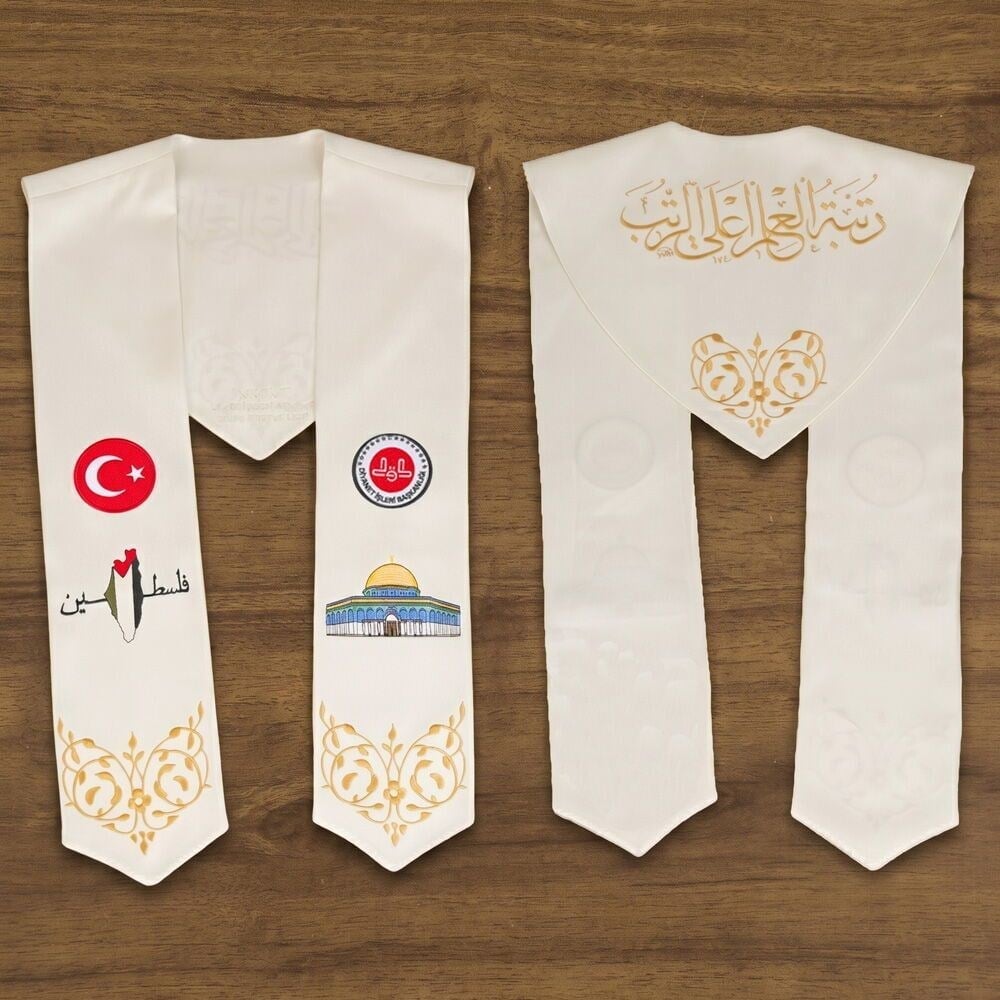 Hafızlık İcazet Atkısı Türk-Filistin-Diyanet-Kudüs Bayraklı-Krem