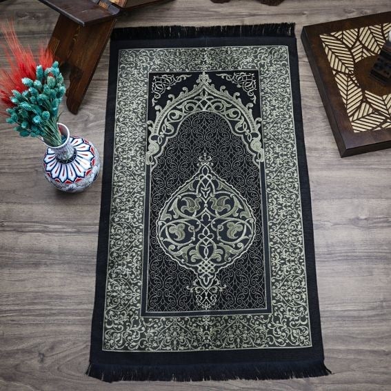 Hediyelik İpek Nur Tafta Seccade Gold-Siyah 68x110 cm - 200 gr