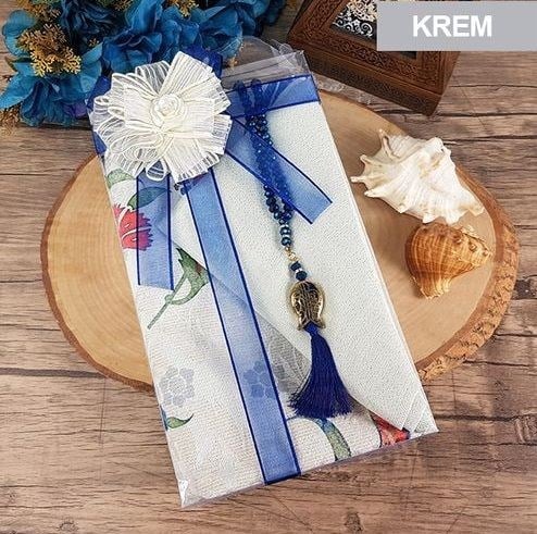 Hediyelik Seccade, Şal, İnci Tesbih, Süslemeli Asetat Kutulu (30×18) Paket