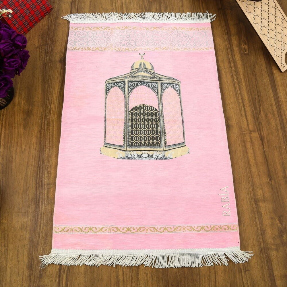 İsimli Makam-ı İbrahim Lüks Şönil Seccade Pembe (70x126cm) 240 gr